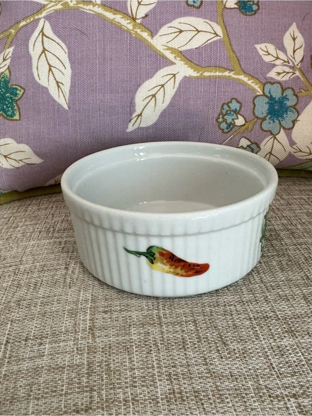 Vintage Apilco Garden Vegetable Pattern Porcelain Soufflé Dish / Ramekin